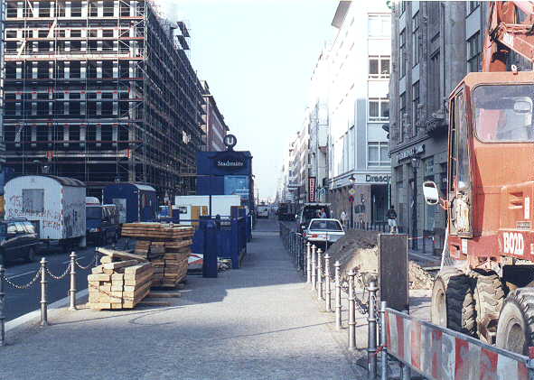 The Friedrichstrasse in 1995, looking north toward the Weidendammer Bridge