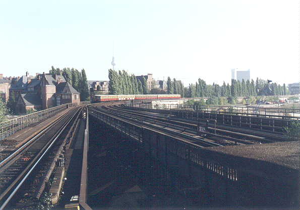 Tracks of the surface railway leading to the Lehrter Station, 1995. View looking southeast.