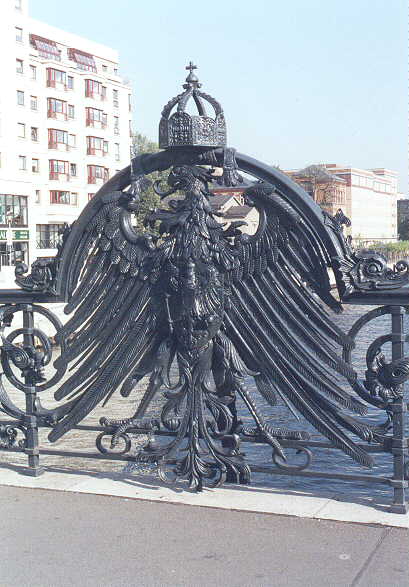 Detail of ornate ironwork on the Weidendammer Bridge, where the Friedrichstrasse crosses the river Spree, 1995