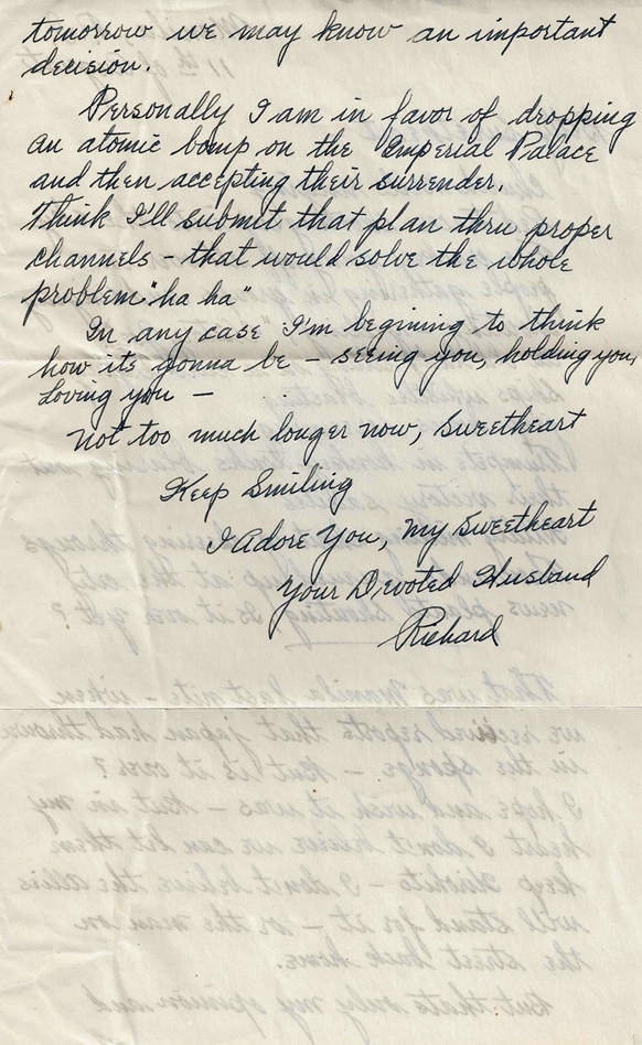 Celebrations in Manila on news of Japanese surrender: 11 August 1945: Richard (Manila, P.I.) to Elizabeth (Lexington, VA)