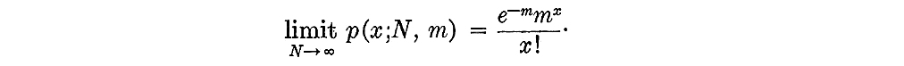 Limit of rewritten binomial function shown equal to (e^-m * m^x)/x! as N -> infinity